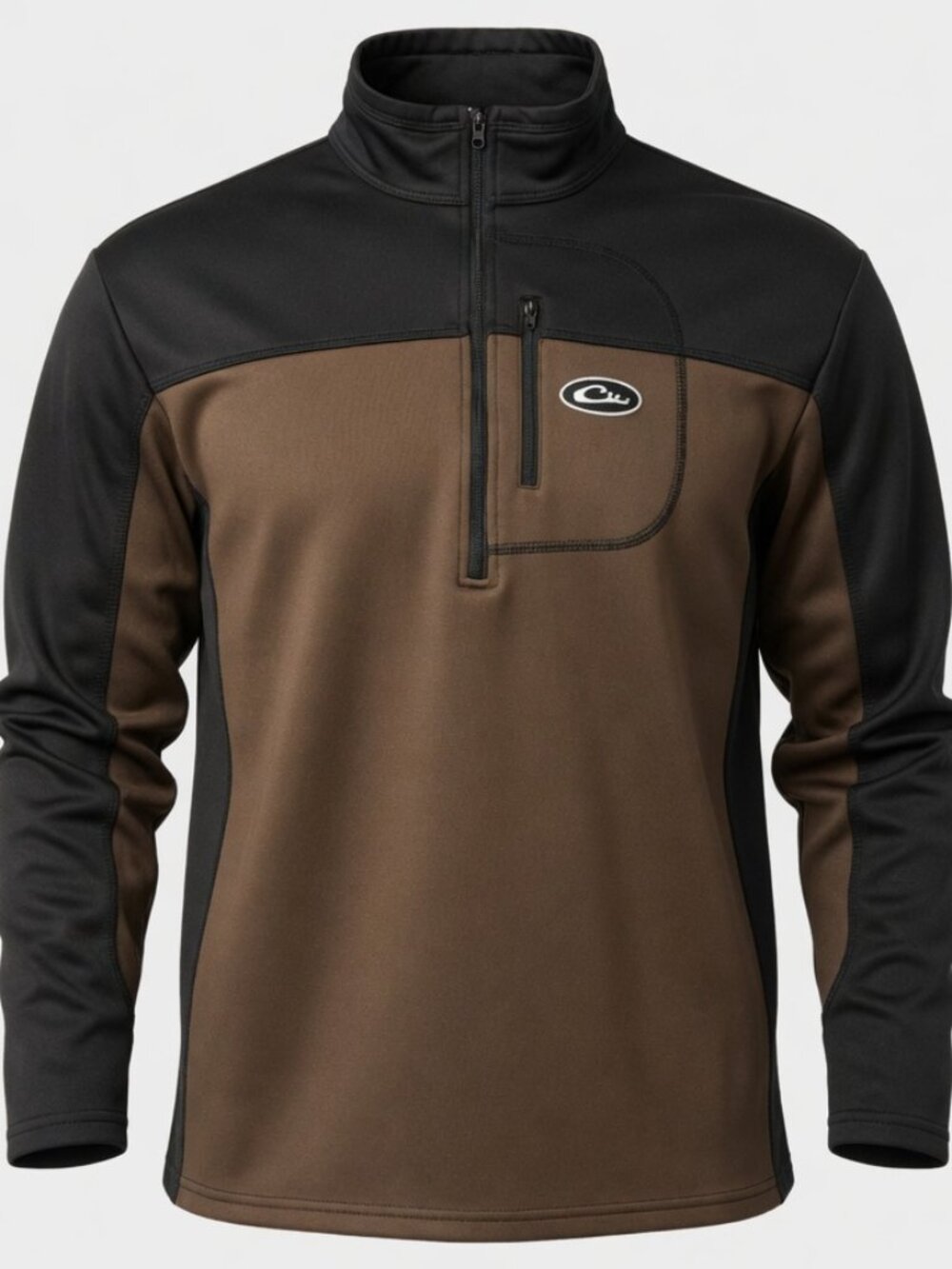Drake Waterfowl LST Base Layer Mens Large Brown Black 1/4 Zip Pullover DW16137